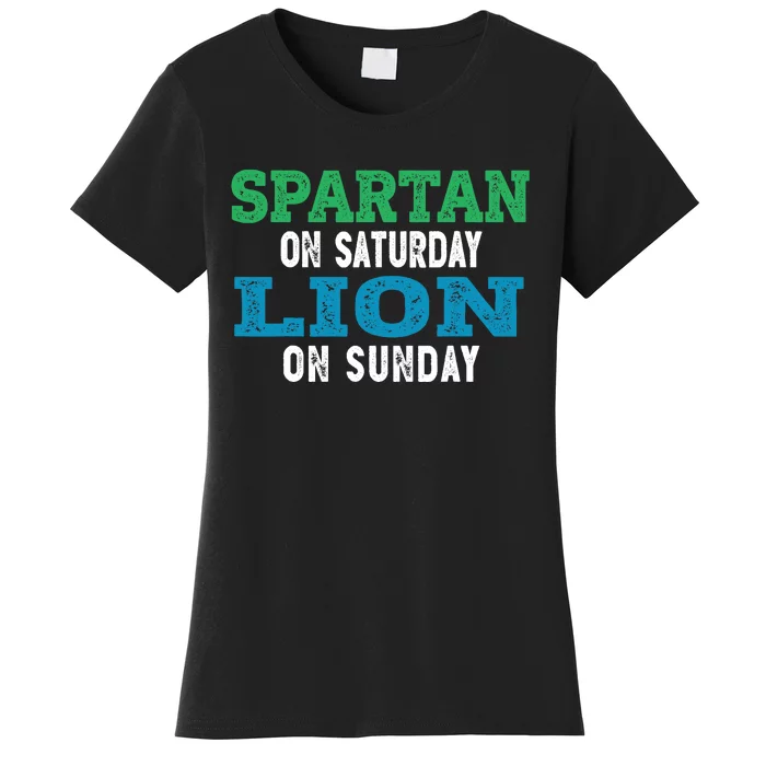 Spartan On Saturday Lion On Sunday Football Fans Vintage Women's T-Shirt