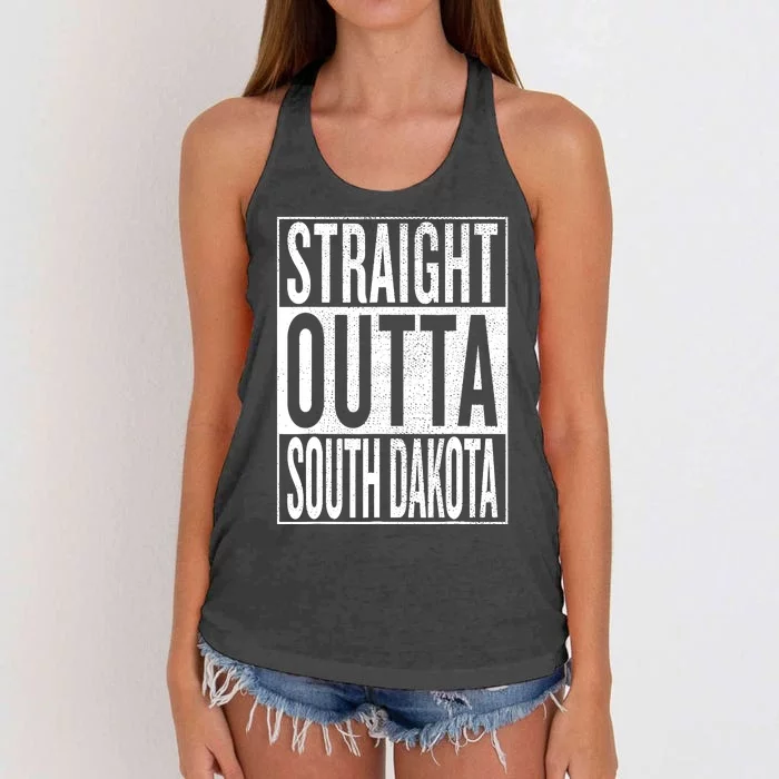 Straight outta South Dakota Great Travel & Gift Idea Women's Knotted Racerback Tank