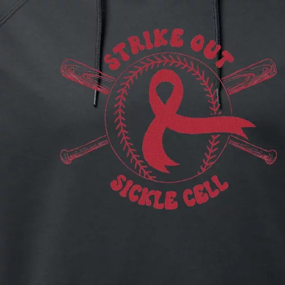 Strike Out Sickle Cell Baseball Sickle Cell Awareness Performance Fleece Hoodie