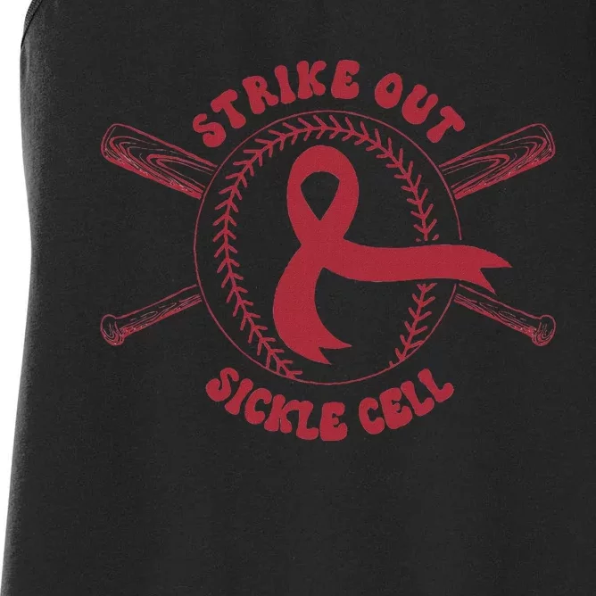 Strike Out Sickle Cell Baseball Sickle Cell Awareness Women's Racerback Tank