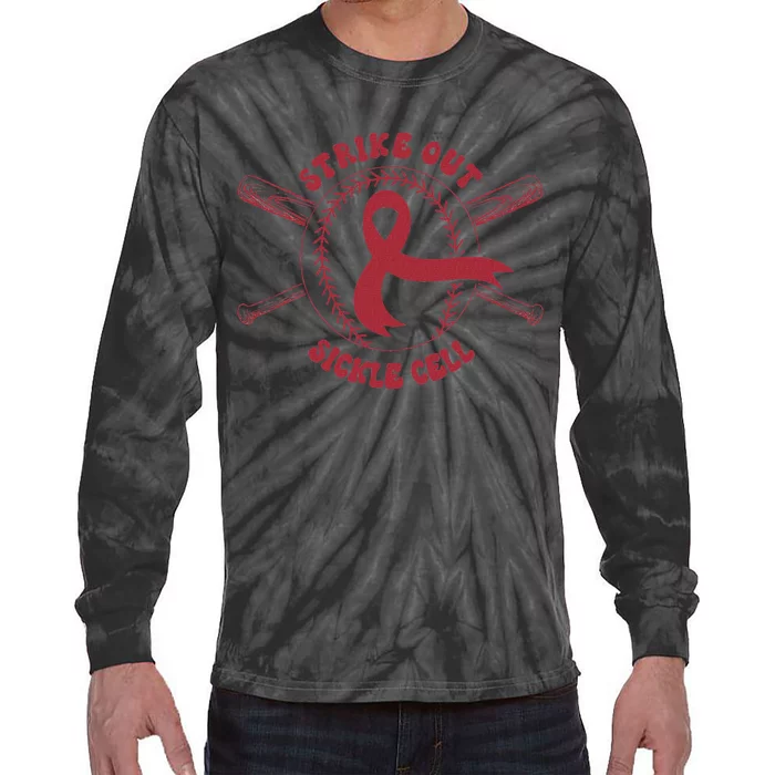 Strike Out Sickle Cell Baseball Sickle Cell Awareness Tie-Dye Long Sleeve Shirt