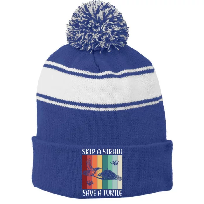 Save Oceans Save The Sea Turtles Skip A Straw Save A Turtle Cute Gift Stripe Pom Pom Beanie