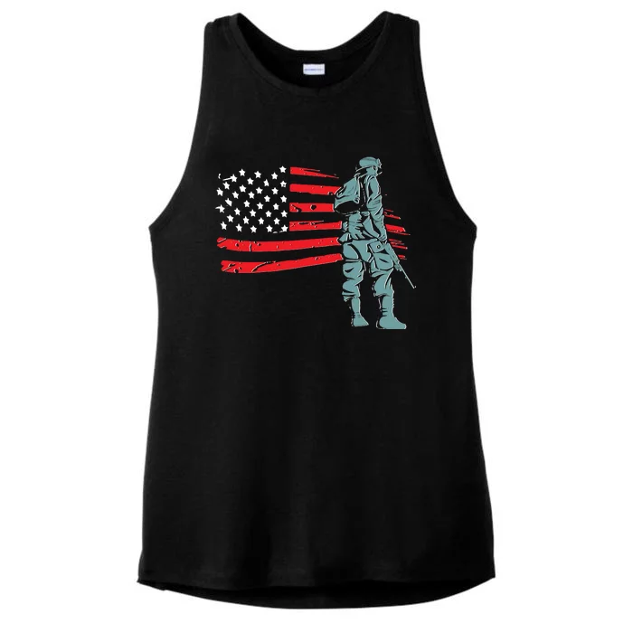 Support Our Soldiers USA American Flag Ladies Tri-Blend Wicking Tank