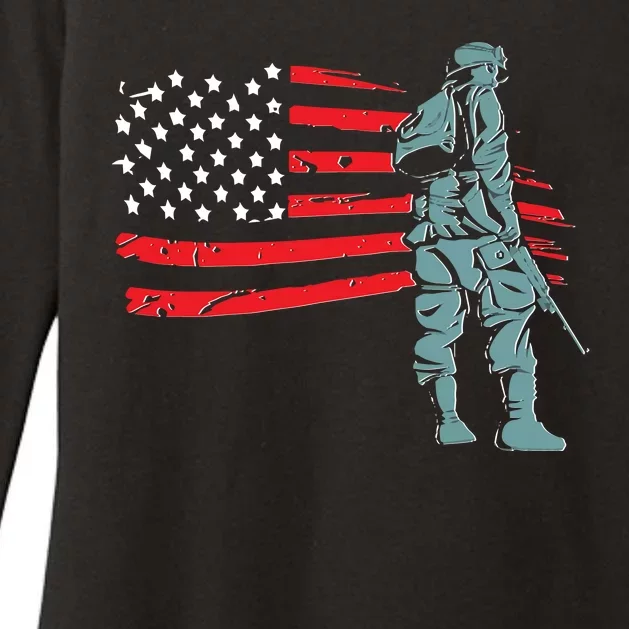 Support Our Soldiers USA American Flag Womens CVC Long Sleeve Shirt