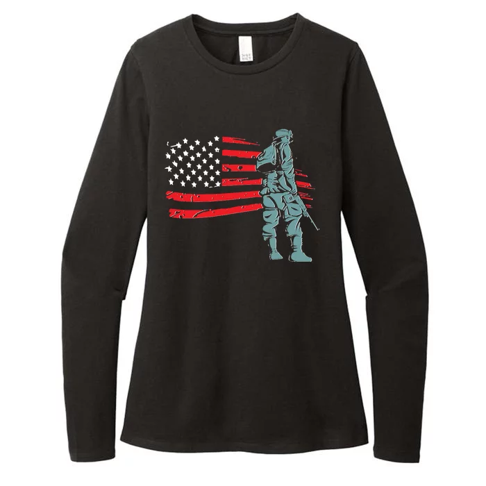 Support Our Soldiers USA American Flag Womens CVC Long Sleeve Shirt