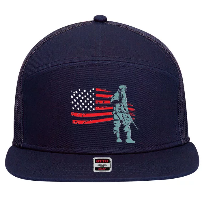 Support Our Soldiers USA American Flag 7 Panel Mesh Trucker Snapback Hat