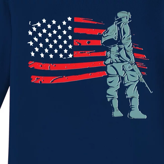 Support Our Soldiers USA American Flag Baby Long Sleeve Bodysuit