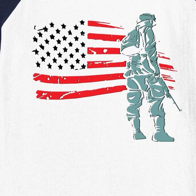 Support Our Soldiers USA American Flag Baseball Sleeve Shirt