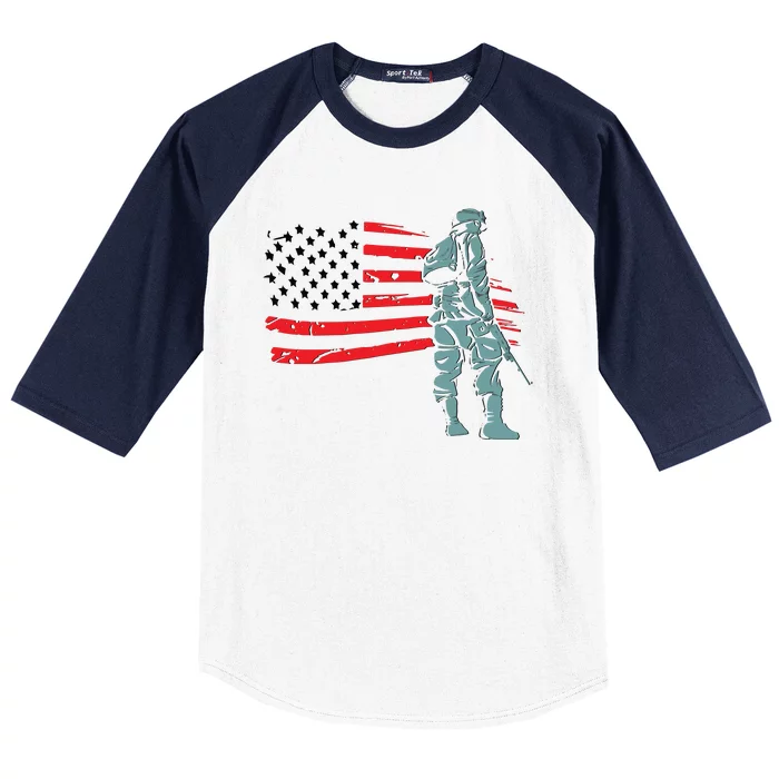 Support Our Soldiers USA American Flag Baseball Sleeve Shirt