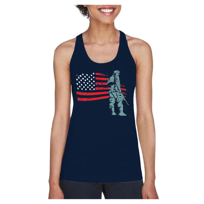 Support Our Soldiers USA American Flag Women's Racerback Tank