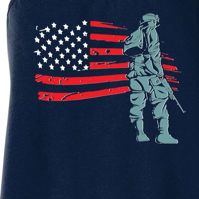 Support Our Soldiers USA American Flag Women's Racerback Tank