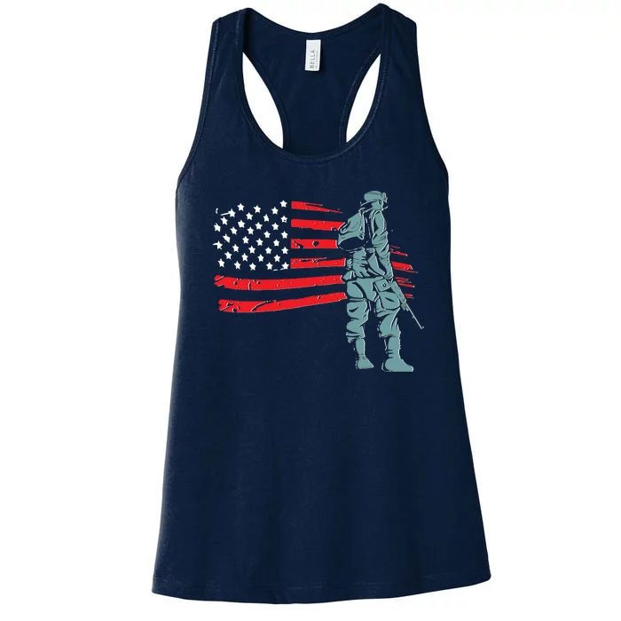 Support Our Soldiers USA American Flag Women's Racerback Tank