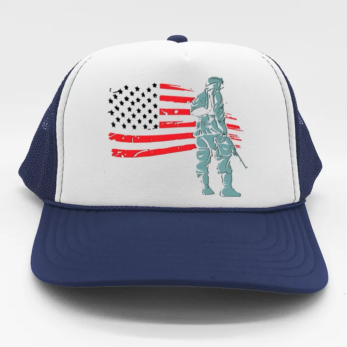 Support Our Soldiers USA American Flag Trucker Hat