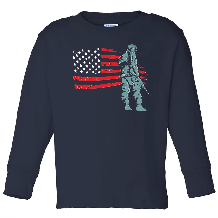 Support Our Soldiers USA American Flag Toddler Long Sleeve Shirt