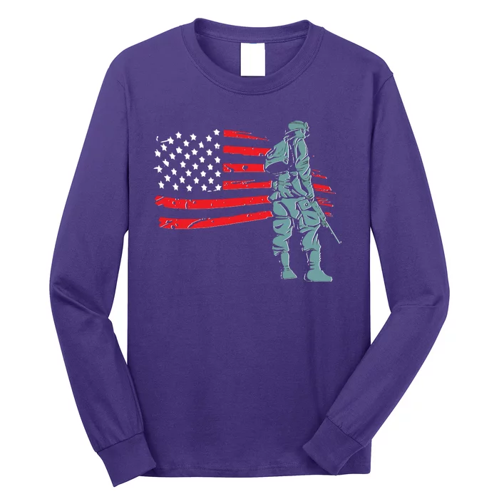 Support Our Soldiers USA American Flag Long Sleeve Shirt