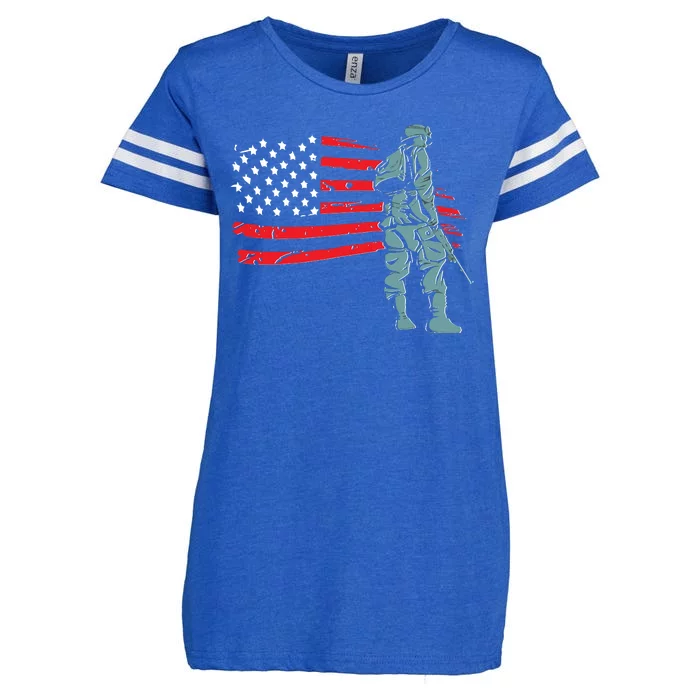 Support Our Soldiers USA American Flag Enza Ladies Jersey Football T-Shirt