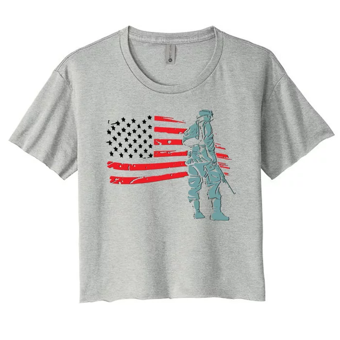 Support Our Soldiers USA American Flag Women's Crop Top Tee