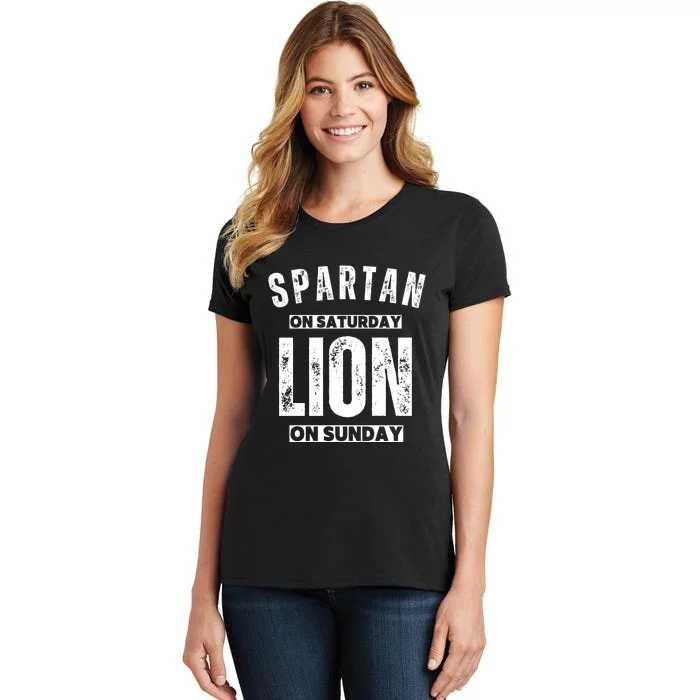 Spartan On Saturday Lion On Sunday Funny Detroit Vintage Women's T-Shirt