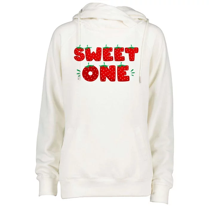 Sweet One Strawberry Birthday Berry First 1st Bday Girl Womens Funnel Neck Pullover Hood