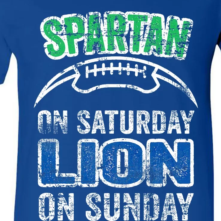 Spartan On Saturday Lion On Sunday Funny Detroit V-Neck T-Shirt