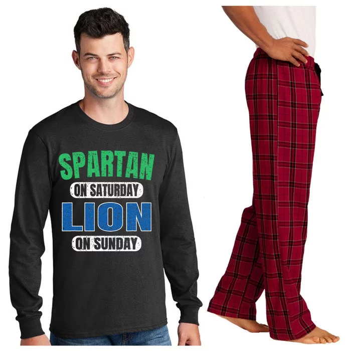 Spartan On Saturday Lion On Sunday Funny Detroit Vintage Long Sleeve Pajama Set