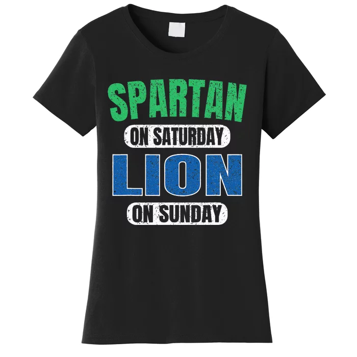 Spartan On Saturday Lion On Sunday Funny Detroit Vintage Women's T-Shirt