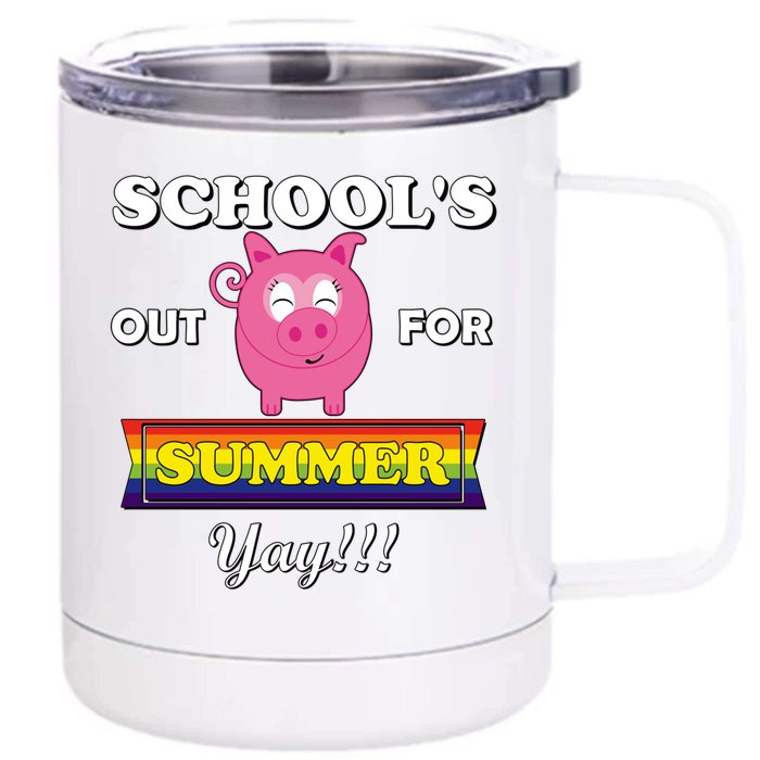 School's Out Summer Cute Gift Last Day School Cute Pig Piggie Piggy Gift Front & Back 12oz Stainless Steel Tumbler Cup