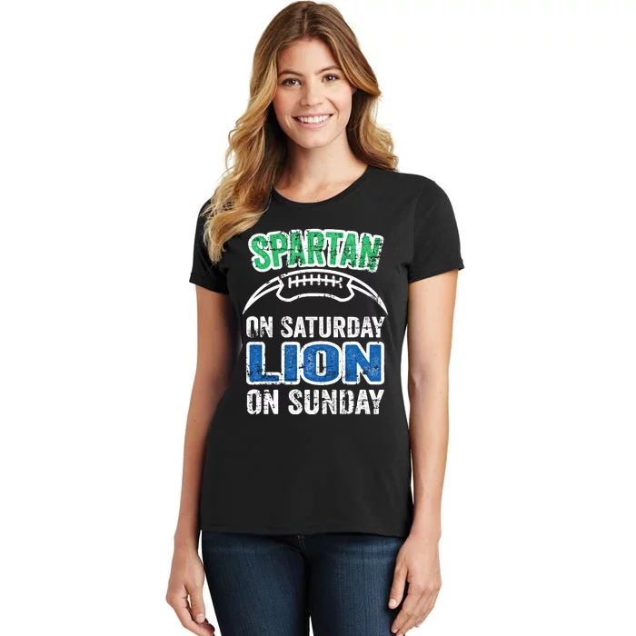 Spartan On Saturday Lion On Sunday Funny Detroit Wo Women's T-Shirt