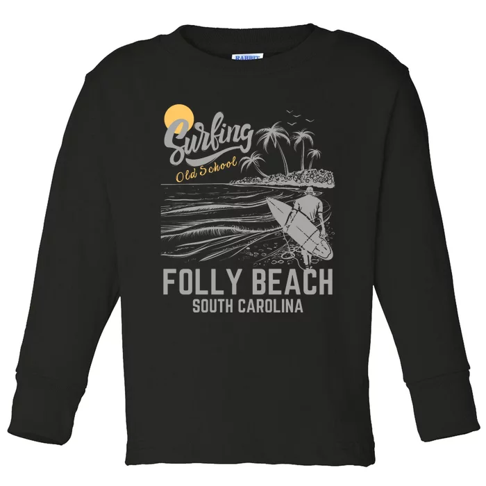 Surfing Old School Folly Beach South Carolina Toddler Long Sleeve Shirt