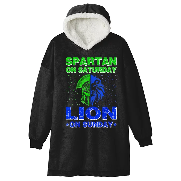 Spartan On Saturday Lion On Sunday Funny Detroit Mother Day Hooded Wearable Blanket