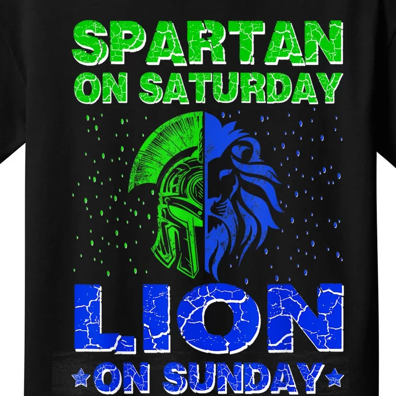 Spartan On Saturday Lion On Sunday Funny Detroit Mother Day Kids T-Shirt