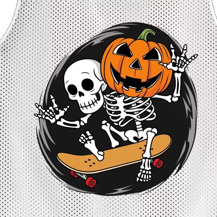 Skeleton On Skateboard With Jack O Lantern Head Funny Halloween Design Mesh Reversible Basketball Jersey Tank