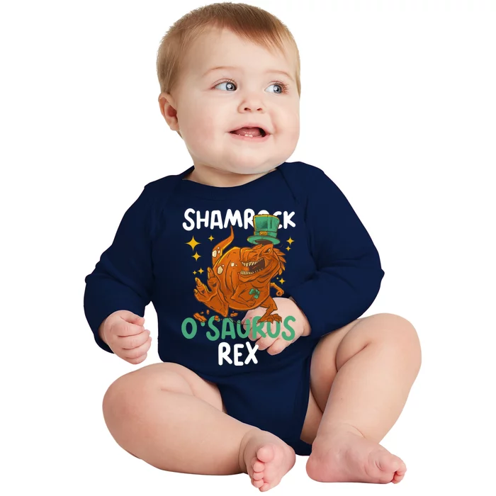 Shamrock O Saurus Rex With A Dinosaur For St Patrick's Day Gift Baby Long Sleeve Bodysuit