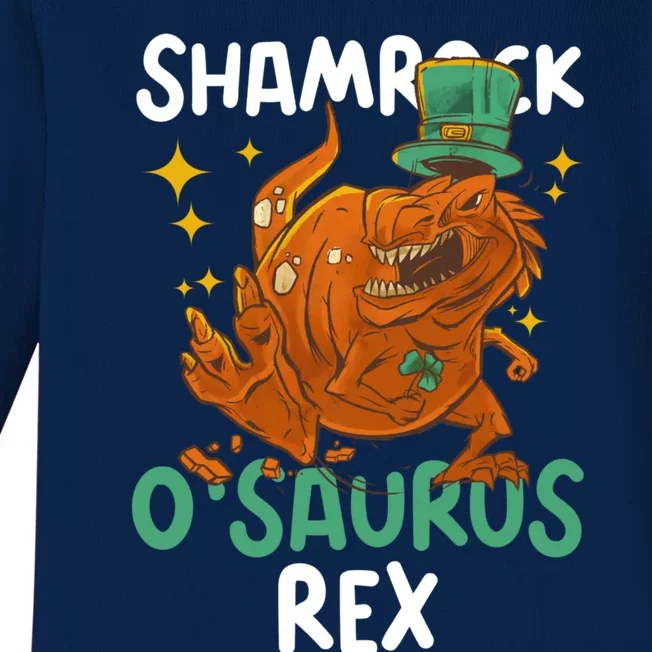 Shamrock O Saurus Rex With A Dinosaur For St Patrick's Day Gift Baby Long Sleeve Bodysuit