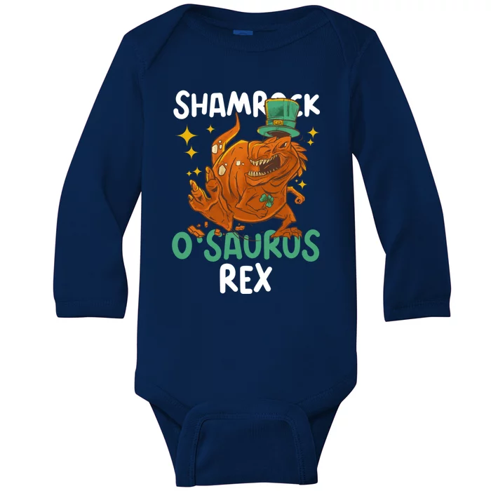 Shamrock O Saurus Rex With A Dinosaur For St Patrick's Day Gift Baby Long Sleeve Bodysuit