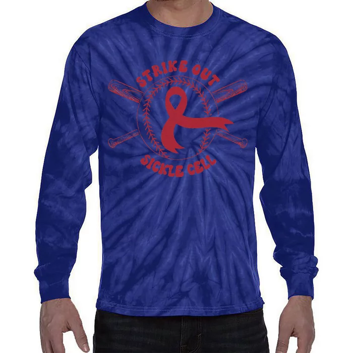 Strike Out Sickle Cell Baseball Sickle Cell Awareness Tie-Dye Long Sleeve Shirt