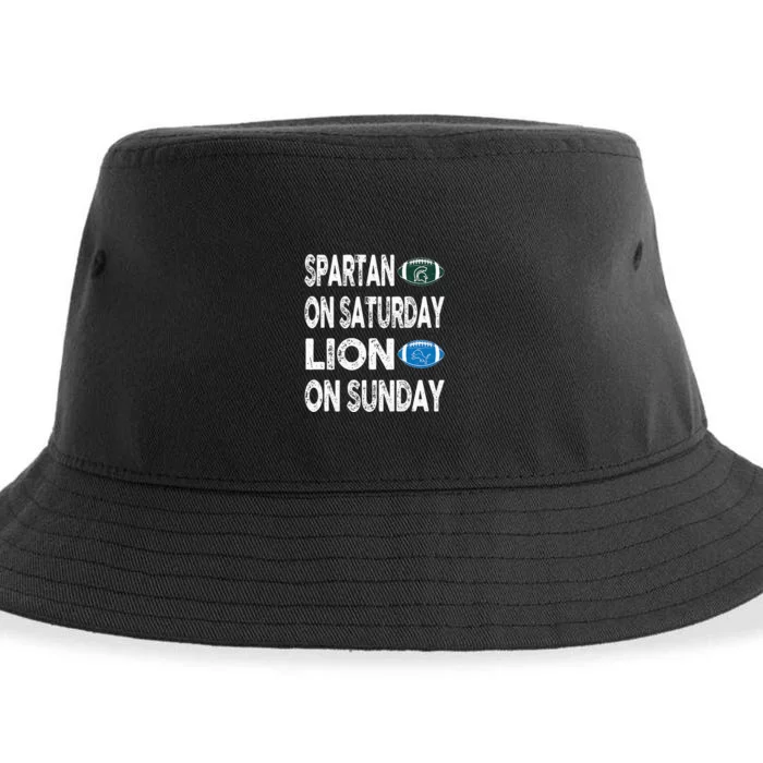 Spartan On Saturday Lion On Sunday Funny Detroit Vintage Fun Sustainable Bucket Hat