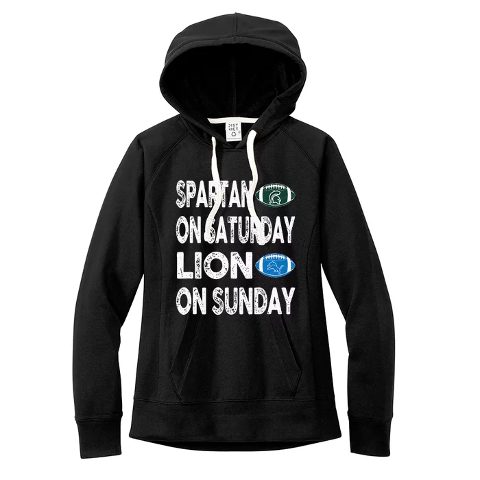 Spartan On Saturday Lion On Sunday Funny Detroit Vintage Fun Women's Fleece Hoodie