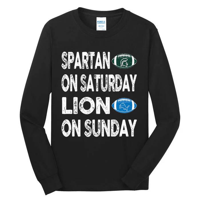 Spartan On Saturday Lion On Sunday Funny Detroit Vintage Fun Tall Long Sleeve T-Shirt