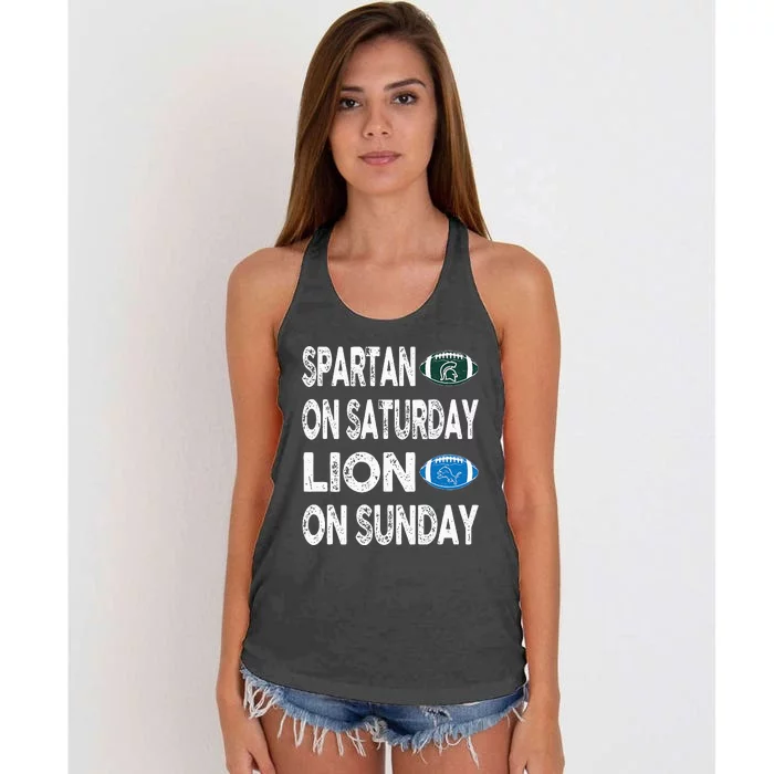 Spartan On Saturday Lion On Sunday Funny Detroit Vintage Fun Women's Knotted Racerback Tank