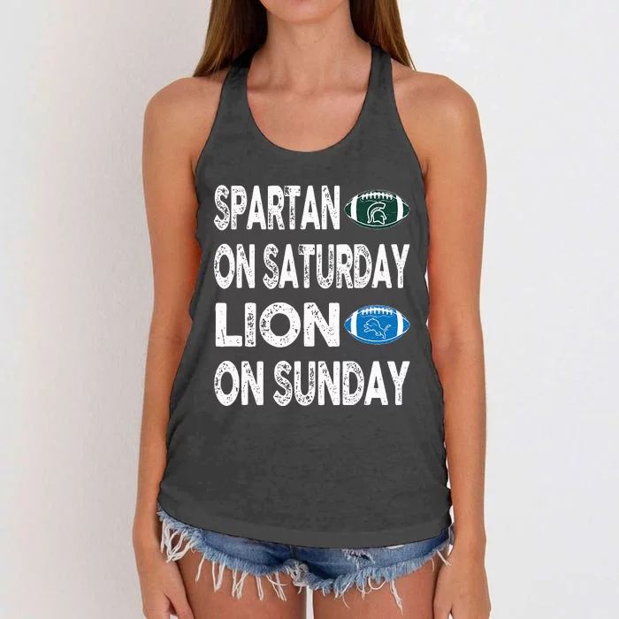 Spartan On Saturday Lion On Sunday Funny Detroit Vintage Fun Women's Knotted Racerback Tank