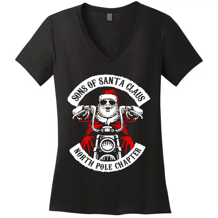 Sons Of Santa Biker Motorcycle Christmas Women's V-Neck T-Shirt