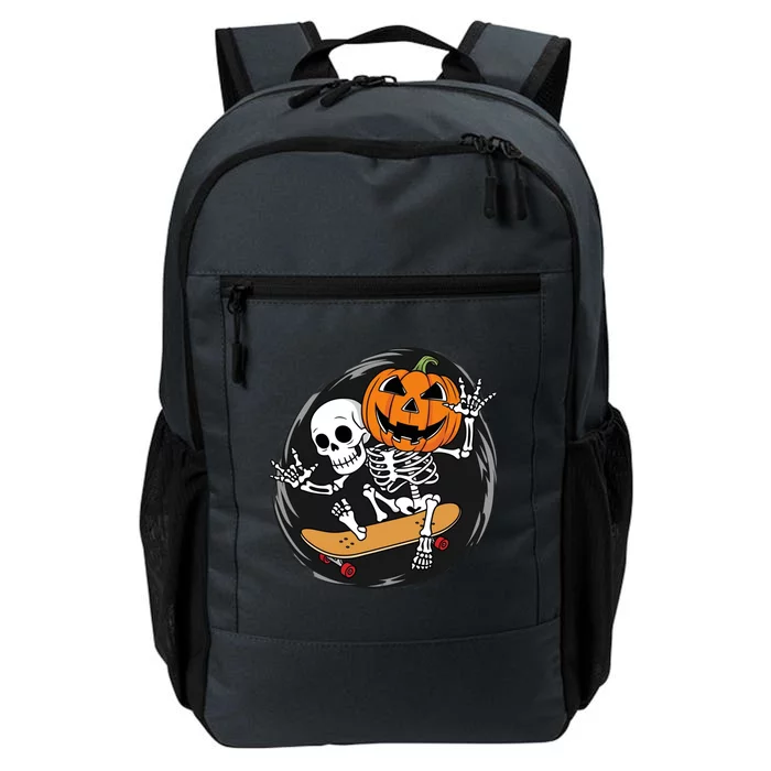 Skeleton On Skateboard With Jack O Lantern Head Funny Halloween Daily Commute Backpack