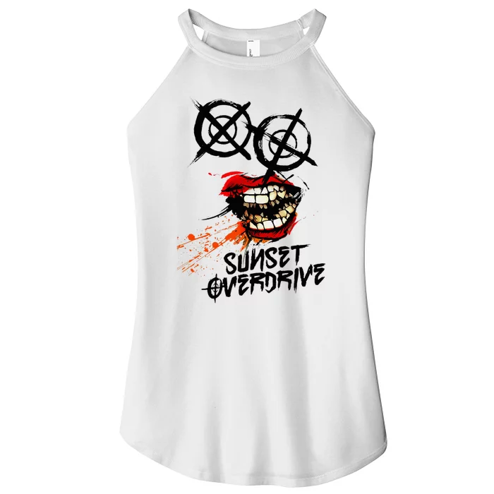 Sunset Overdrive Smile Funny Women’s Perfect Tri Rocker Tank