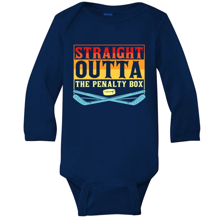 Straight Outta The Penalty Box Funny Hockey Gift Baby Long Sleeve Bodysuit