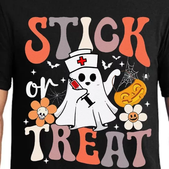 Stick Or Treat Ghost Nurse Halloween Crna Emergency Er Nurse Pajama Set