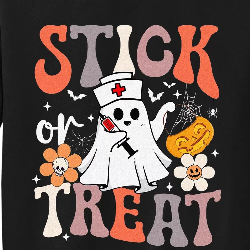 Stick Or Treat Ghost Nurse Halloween Crna Emergency Er Nurse Tall Sweatshirt