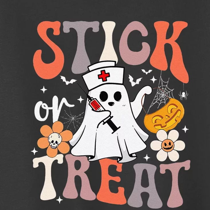 Stick Or Treat Ghost Nurse Halloween Crna Emergency Er Nurse Toddler T-Shirt