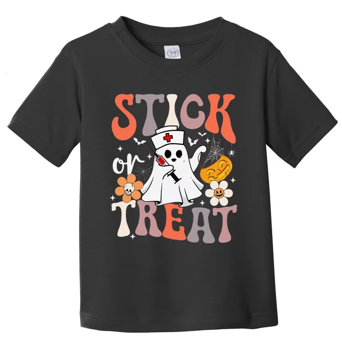 Stick Or Treat Ghost Nurse Halloween Crna Emergency Er Nurse Toddler T-Shirt