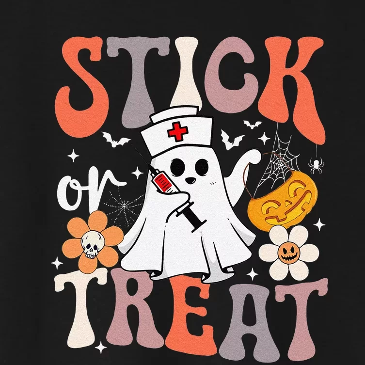 Stick Or Treat Ghost Nurse Halloween Crna Emergency Er Nurse Women's Crop Top Tee